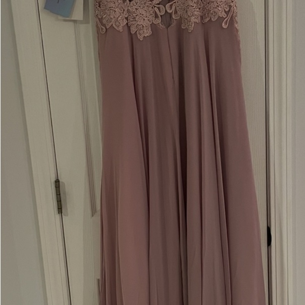 PromGirl Pink Satin Dress with Lace Accents